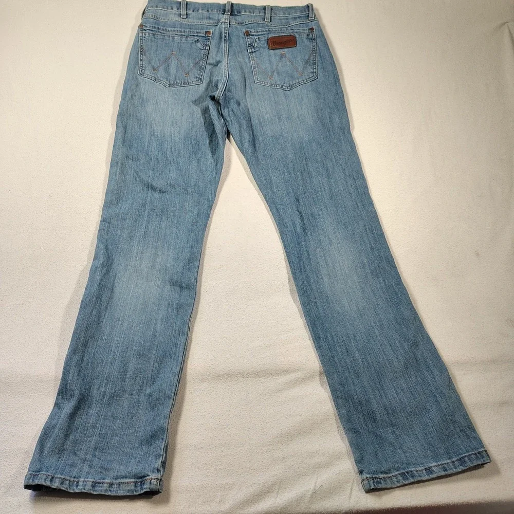 Wrangler Retro Jeans Mens 34x35 Medium Wash Slim Straight Faded 1088MWZJK